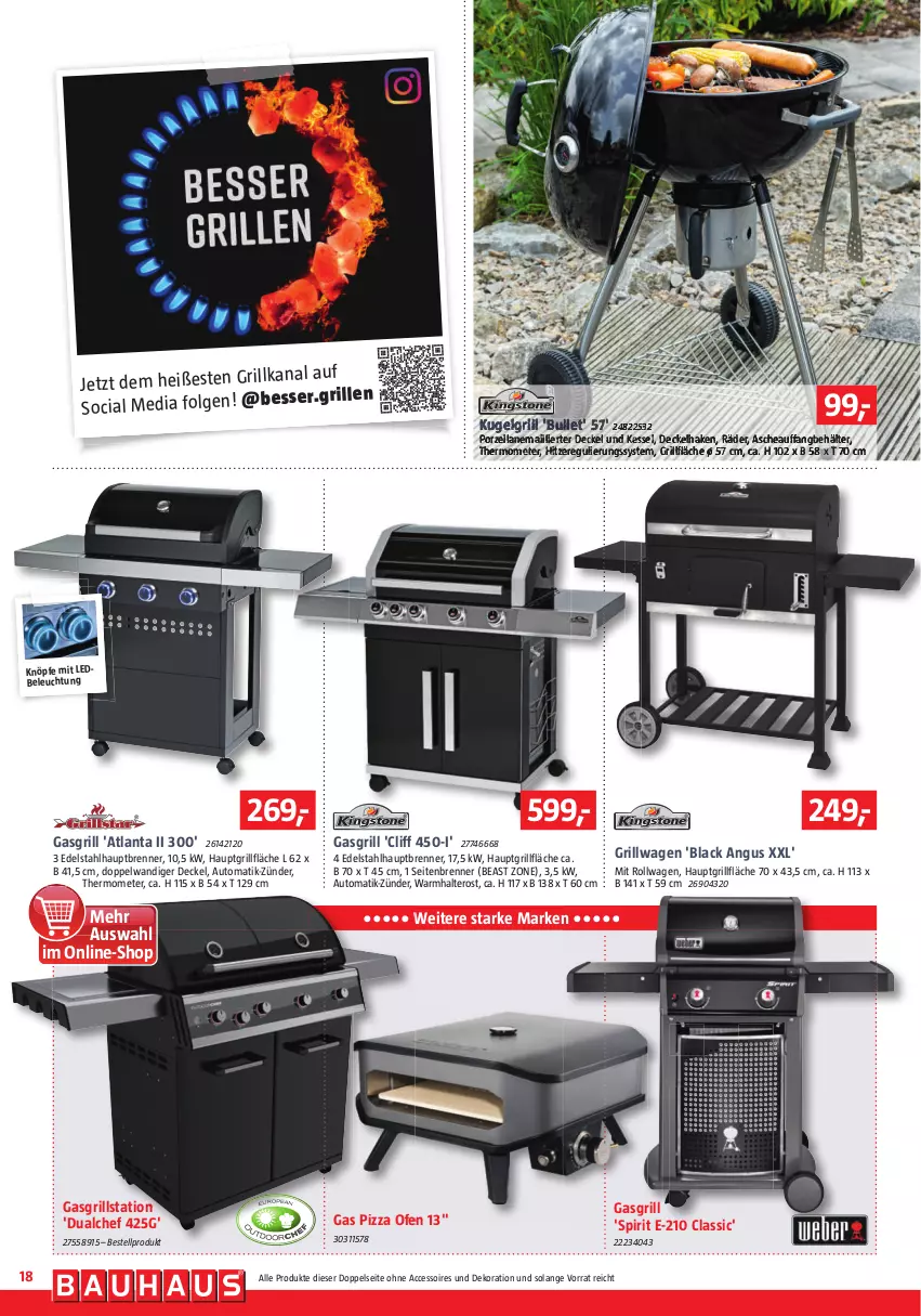 Aktueller Prospekt Bauhaus - Prospekte - von 25.02 bis 01.04.2023 - strona 18 - produkty: ACC, accessoires, auto, beleuchtung, decke, Deckel, dekoration, edelstahl, gasgrill, grill, grillfläche, lack, LG, Ofen, pizza, thermometer, Ti