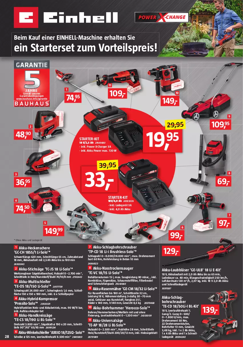 Aktueller Prospekt Bauhaus - Prospekte - von 25.02 bis 01.04.2023 - strona 28 - produkty: adapter, akku, Akku-Bohrhammer, Akku-Handkreissäge, akku-heckenschere, akku-rasenmäher, Akku-Schlagbohrschrauber, Akku-Winkelschleifer, auer, Bau, Behälter, beutel, Bohrhammer, Bohrschrauber, Brei, einhell, eis, Handkreissäge, heckenschere, hero, Holz, kompressor, ladegerät, ndk, ohne akku und ladegerät, papier, rasen, rasenmäher, reis, reiss, sac, säge, Schere, Schleifpapier, schnellladegerät, senf, stichsäge, Ti, tisch, Trockensauger, vorteilspreis, werkzeug, Winkelschleifer