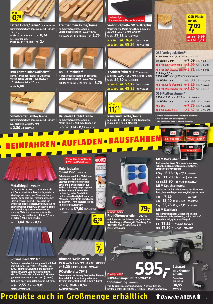 Aktueller Prospekt Bauhaus - Prospekte - von 25.02 bis 01.04.2023 - strona 35 - produkty: Anhänger, aufstrich, Bau, eis, elle, Germ, Holz, kleber, kleid, Kleidung, kraft, lack, latte, reifen, Ria, ring, rum, säge, Schal, schrauben, spachtel, Spezi, steckdose, Ti, Tiere, tragegriff, Verlegeplatten, vita, wasser, Wellplatte, WICK