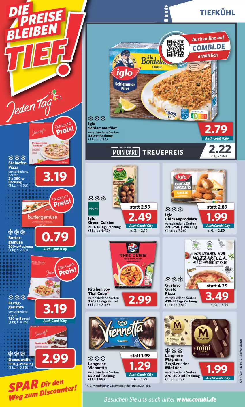 Aktueller Prospekt Combi - Prospekte - von 22.08 bis 27.08.2022 - strona 10 - produkty: beutel, butter, eis, elle, filet, iglo, langnese, magnum, Ofen, pizza, reis, schlemmerfilet, steinofen, steinofen pizza, Ti, viennetta, ZTE