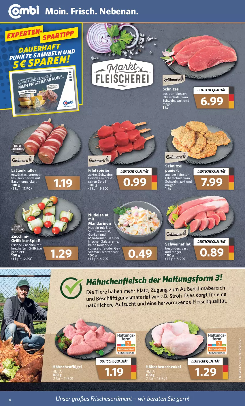 Aktueller Prospekt Combi - Prospekte - von 22.08 bis 27.08.2022 - strona 4 - produkty: auer, bacon, creme, eier, eis, filet, filets, fleisch, gewürz, grill, Grillkäse, gurke, gurken, hackfleisch, Hähnchenfleisch, hähnchenflügel, hähnchenschenkel, henkel, Käse, latte, mab, mac, mandarine, mandarinen, nudel, nudeln, nudelsalat, Ria, salat, salatcreme, Schal, Schale, schenkel, schinken, schinkenwurst, schnitzel, schwein, schweine, schweinefilet, schweinefleisch, Ti, Tiere, tisch, wein, weine, WICK, wurst, ZTE, zucchini