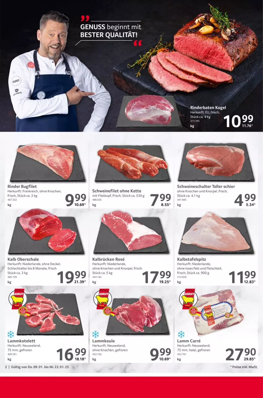 Aktueller Prospekt Selgros - Gastronomie - von 09.01 bis 22.01.2025 - strona 2 - produkty: decke, Deckel, eis, Elan, elle, filet, fleisch, Kette, kotelett, Kugel, lamm, lammkeule, lammkotelett, reis, rind, rinder, Schal, Schale, schwein, schweine, schweinefilet, tafelspitz, teller, Ti, wein, weine