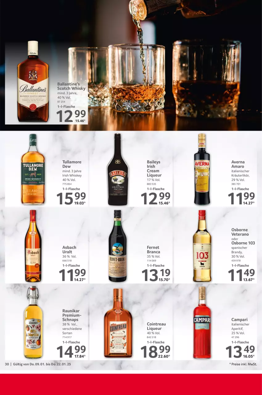 Aktueller Prospekt Selgros - Gastronomie - von 09.01 bis 22.01.2025 - strona 30 - produkty: amaro, aperitif, asbach uralt, averna, baileys, ball, campari, eis, Fernet, fernet branca, flasche, irish cream, irish whiskey, kräuter, kräuterlikör, likör, liqueur, osborne, reis, scotch, scotch whisky, Ti, tullamore, tullamore dew, veterano, whiskey, whisky