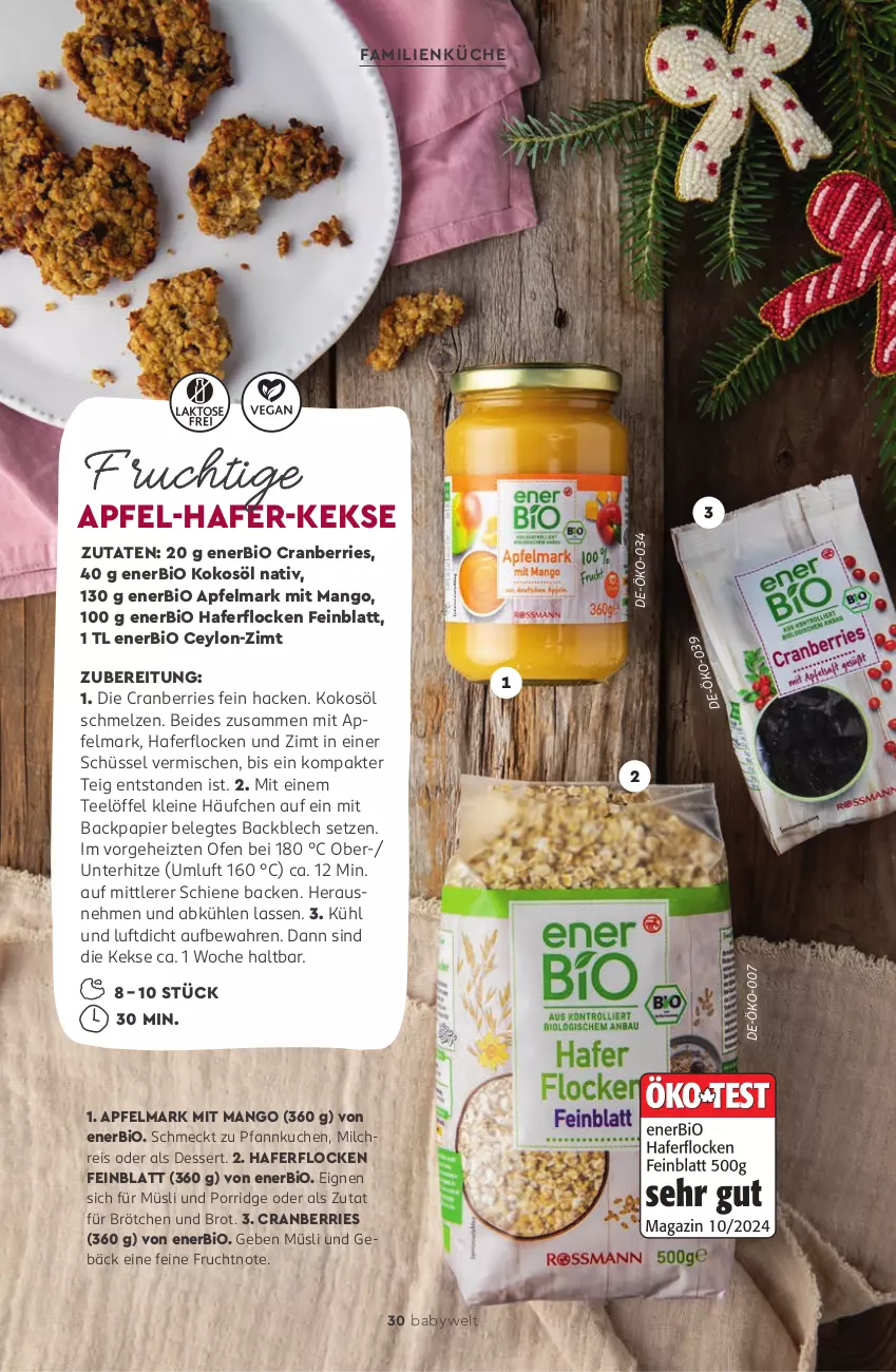 Aktueller Prospekt Rossmann - Prospekte - von 24.11.2025 bis 13.03.2026 - strona 30 - produkty: apfel, bio, brot, brötchen, cranberries, dessert, eis, frucht, hafer, haferflocken, keks, kekse, kokos, kokosöl, küche, kuchen, leine, Löffel, mango, milch, milchreis, müsli, Ofen, papier, Pfannkuchen, porridge, reis, schüssel, tee, Ti, ZTE