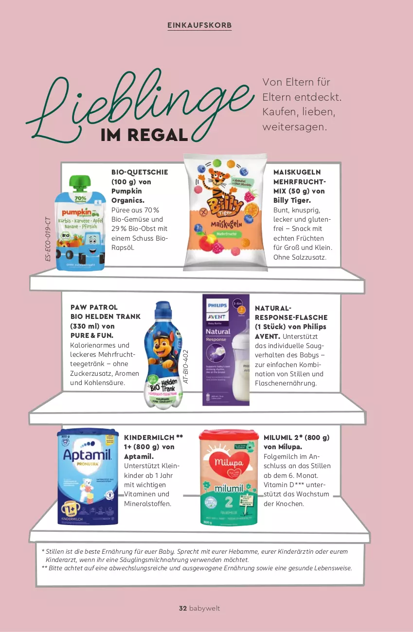Aktueller Prospekt Rossmann - Prospekte - von 24.11.2025 bis 13.03.2026 - strona 32 - produkty: bio, Bio-Gemüse, Bio-Obst, einkaufskorb, eis, elle, flasche, folgemilch, frucht, früchte, früchten, getränk, Kinder, kindermilch, korb, Kugel, LG, mais, milch, milupa, natur, natura, obst, Paw Patrol, Philips, püree, rapsöl, regal, rwe, salz, snack, tee, Ti, vita, Vitamin D, Vitamine, zucker