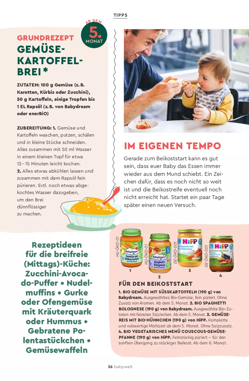 Aktueller Prospekt Rossmann - Prospekte - von 24.11.2025 bis 13.03.2026 - strona 36 - produkty: avocado, babydream, bio, bio gemüse, Bio-Gemüse, bolognese, braten, Brei, couscous, eis, gurke, hipp, hummus, karotten, kartoffel, kartoffelbrei, kartoffeln, kräuter, küche, Kürbis, leine, mac, Muffin, muffins, nudel, Ofen, pfanne, quark, rapsöl, reis, rezept, salz, spaghetti, spaghetti bolognese, Tempo, Ti, topf, Vegeta, waffeln, wasser, zucchini