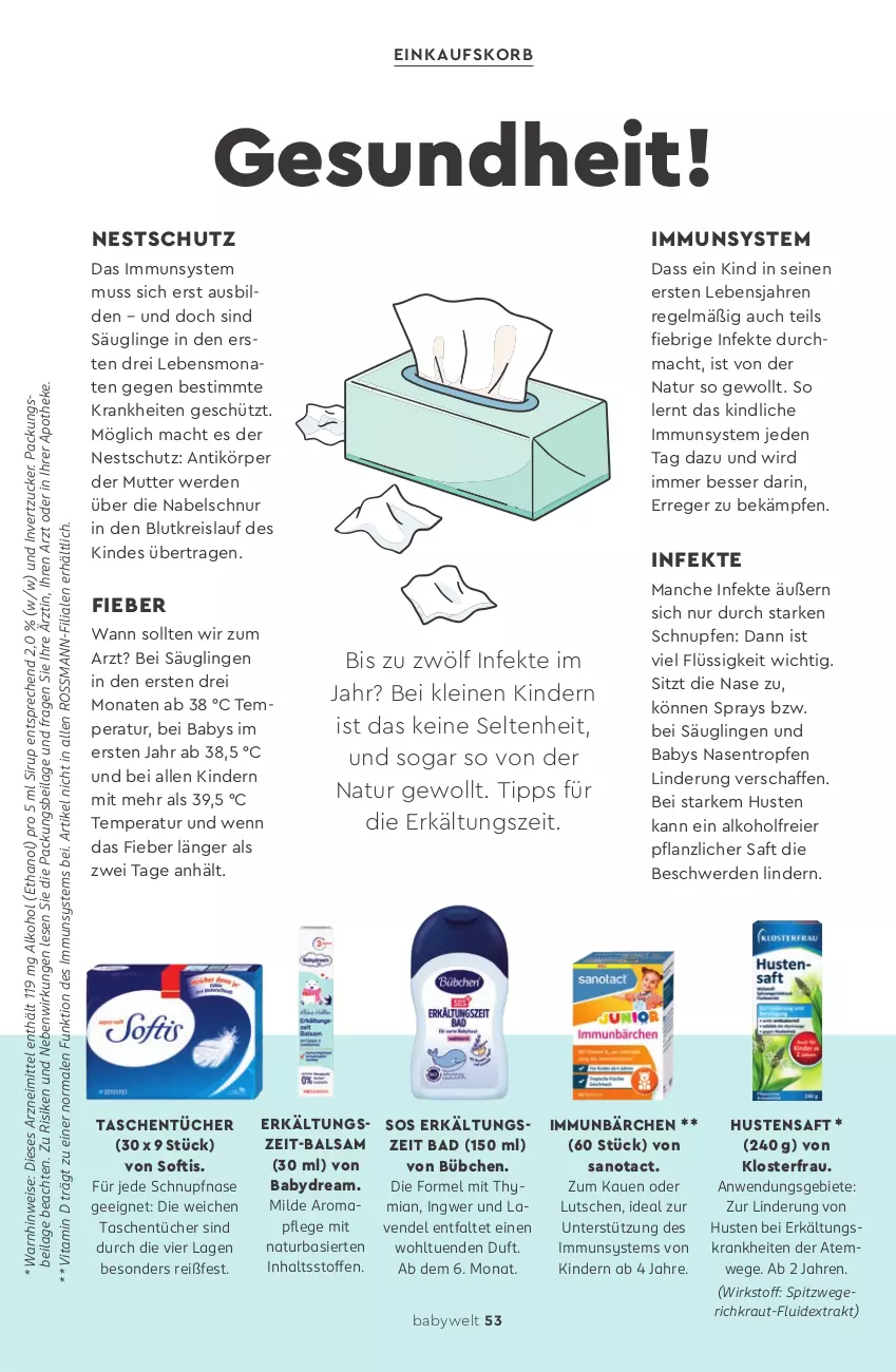 Aktueller Prospekt Rossmann - Prospekte - von 24.11.2025 bis 13.03.2026 - strona 53 - produkty: alkohol, Apotheke, babydream, Bad, balsam, bübchen, eier, einkaufskorb, eis, erde, Erkältungs, Gesundheit, ilag, ingwer, Kinder, korb, Kraut, leine, mac, mam, natur, reis, saft, sirup, Tasche, taschen, taschentücher, Ti, tücher, usb, vita, Vitamin D, zucker
