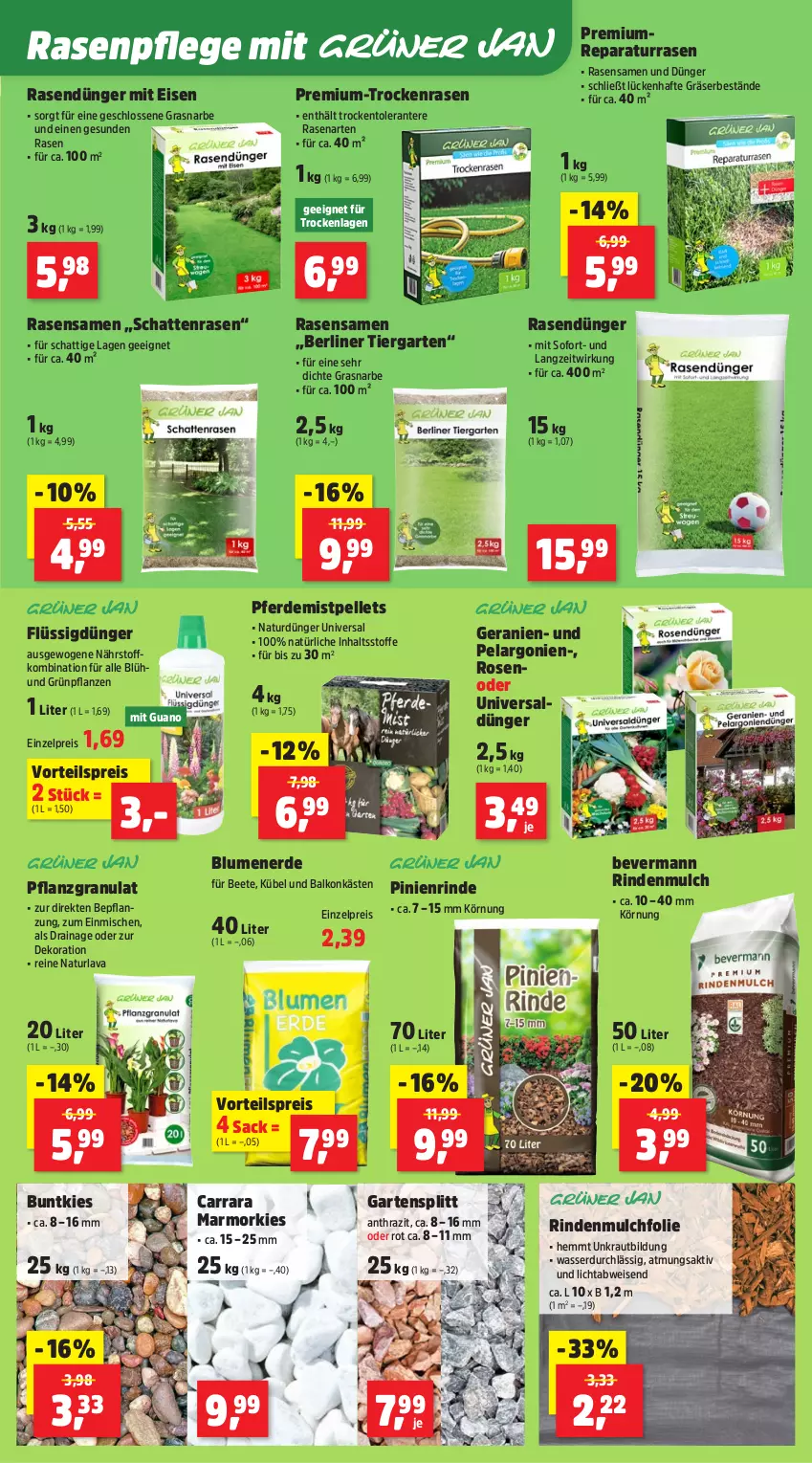 Aktueller Prospekt Thomas Philipps - von 26.05 bis 31.05.2025 - strona 3 - produkty: berliner, blume, blumen, blumenerde, dekoration, dünger, eis, elle, erde, flüssigdünger, Garten, geranie, geranien, Grünpflanzen, Kraut, natur, Pellets, pflanze, pflanzen, rasen, rasendünger, rasensamen, reis, rind, rindenmulch, rosen, sac, Ti, vorteilspreis, wasser