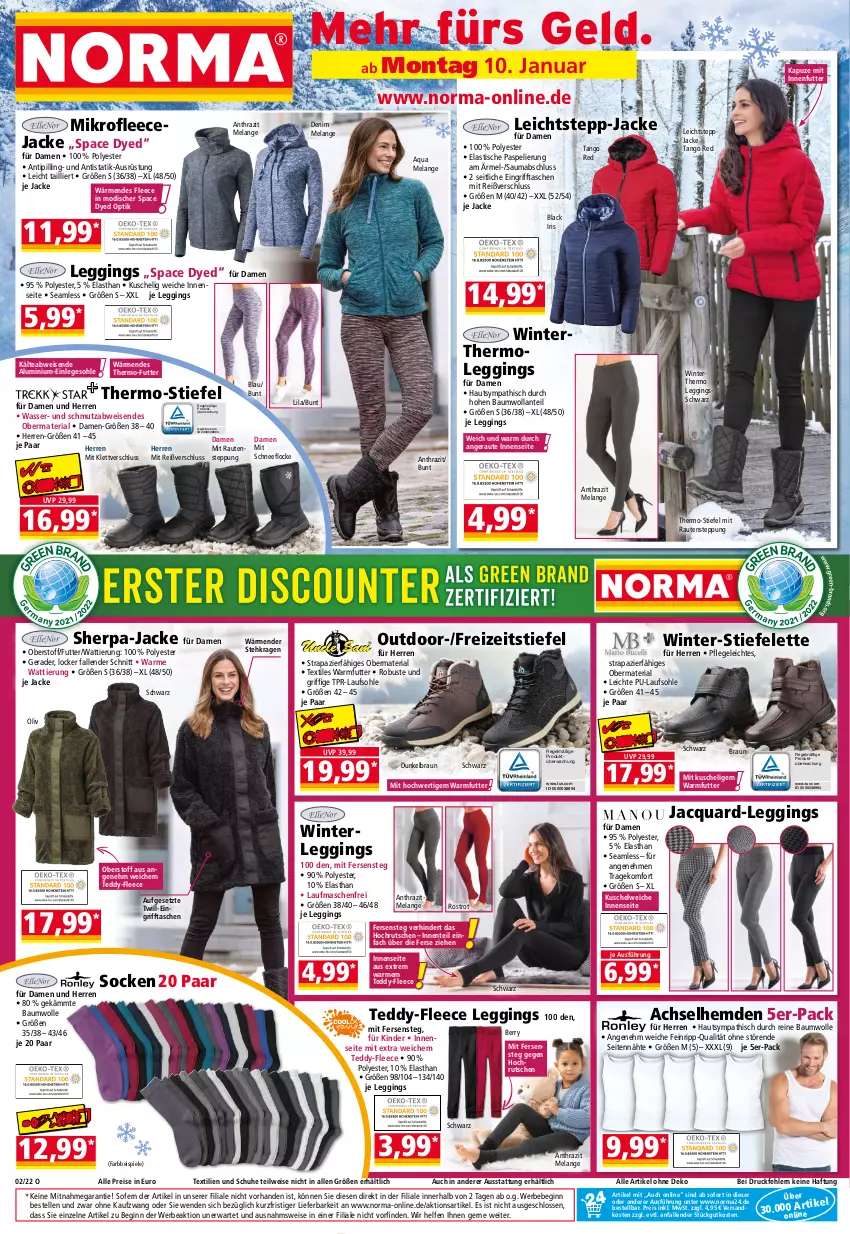 Aktueller Prospekt Norma - Norma - von 10.01 bis 17.01.2022 - strona 1 - produkty: achselhemd, aqua, asti, Bau, baumwolle, Bebe, braun, eis, Elan, elle, ente, gin, hemd, hemden, Jacke, Kinder, Kuschelweich, lack, leggings, mab, ndk, reine baumwolle, reis, Ria, schuhe, socken, Spiele, Steppjacke, Tasche, taschen, Thermoleggings, Ti, Tipi, tisch, wasser, wolle, ZTE