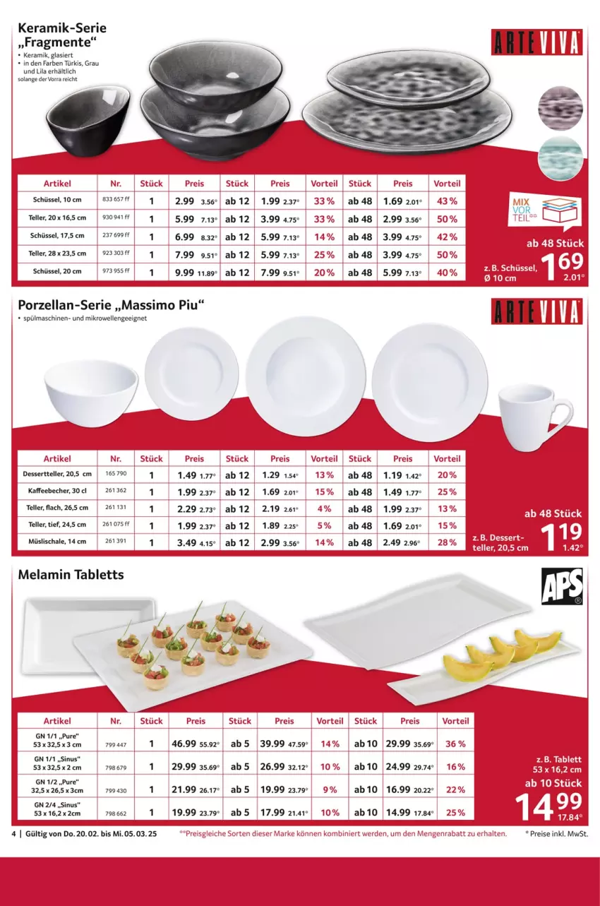 Aktueller Prospekt Selgros - Staffelpreise - von 20.02 bis 05.03.2025 - strona 4 - produkty: Becher, dessert, Dessertteller, eis, elle, ente, erde, kaffee, kaffeebecher, mikrowelle, müsli, Müslischale, reis, Schal, Schale, schüssel, sim, spülmaschinen, tablet, tablett, teller, Ti, tuc