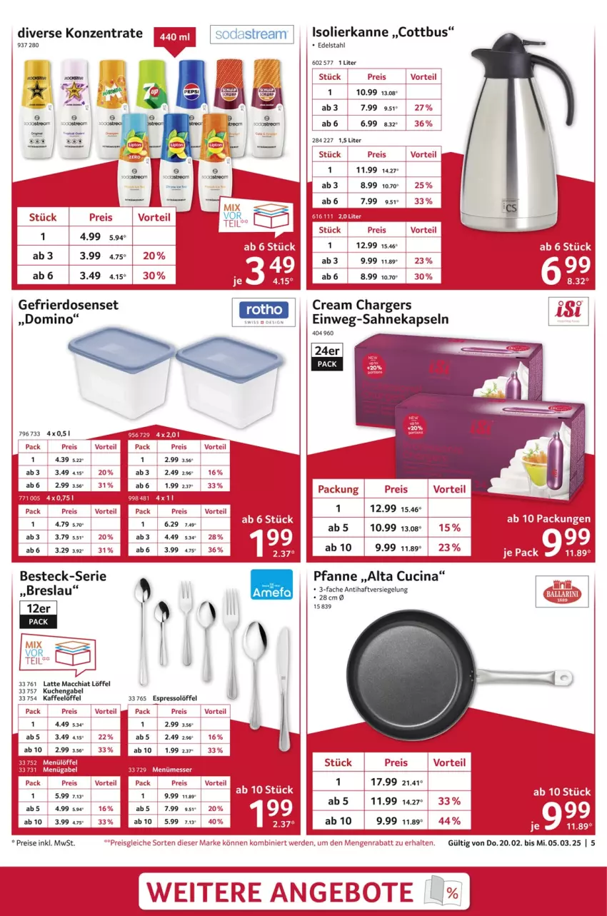 Aktueller Prospekt Selgros - Staffelpreise - von 20.02 bis 05.03.2025 - strona 5 - produkty: ACC, Bebe, besteck, chia, cin, edelstahl, eis, erde, espresso, gabel, HP, isolierkanne, kaffee, kuchen, latte, Löffel, mac, messer, pfanne, reis, sahne, Soda, sodastream, Ti, tuc