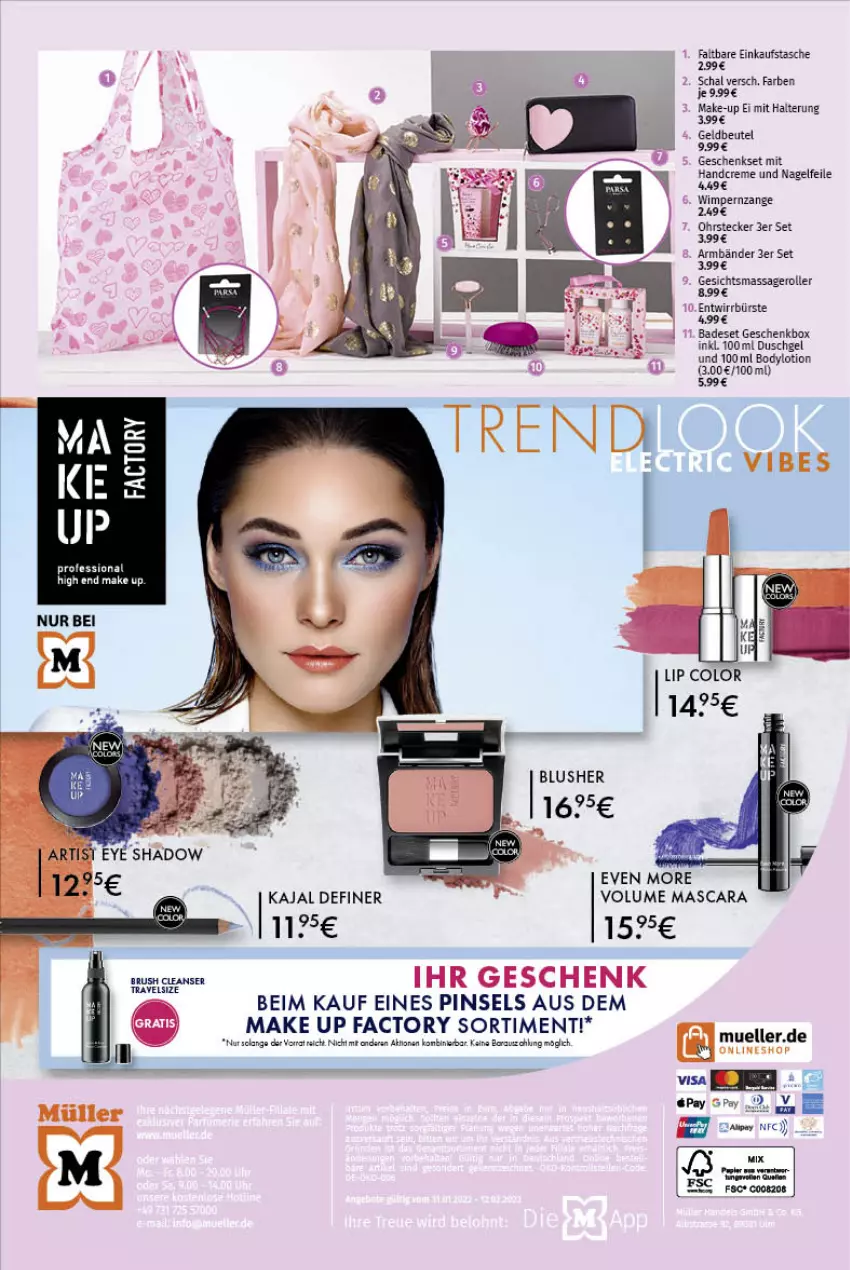 Aktueller Prospekt Mueller - Parfümerie Angebote - von 31.01 bis 12.02.2022 - strona 12 - produkty: Bad, beutel, body, bodylotion, bürste, creme, duschgel, Einkaufstasche, elle, Geschenkbox, geschenkset, handcreme, Lotion, make up, Make-up, Mascara, Nagelfeile, ohrstecker, Pinsel, Roller, Schal, Tasche, Ti