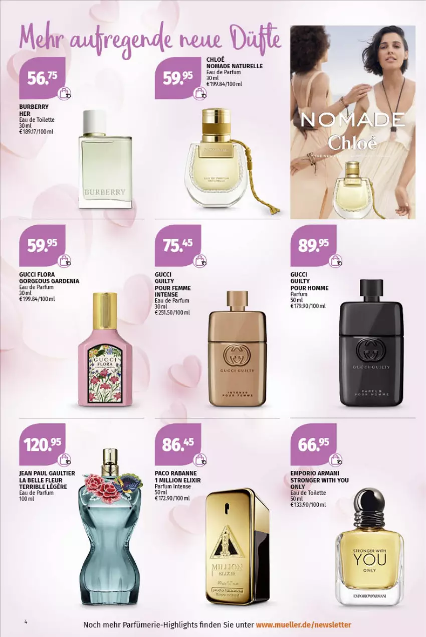 Aktueller Prospekt Mueller - Parfümerie Angebote - von 31.01 bis 12.02.2022 - strona 4 - produkty: Burberry, chloe, Eau de parfum, eau de parfum 30 ml, eau de parfum 50 ml, eau de toilette, eau de toilette 100 ml, eau de toilette 30 ml, elle, Emporio Armani, Gucci, Jean Paul Gaultier, lion, natur, parfum, rel, Ti, Yo