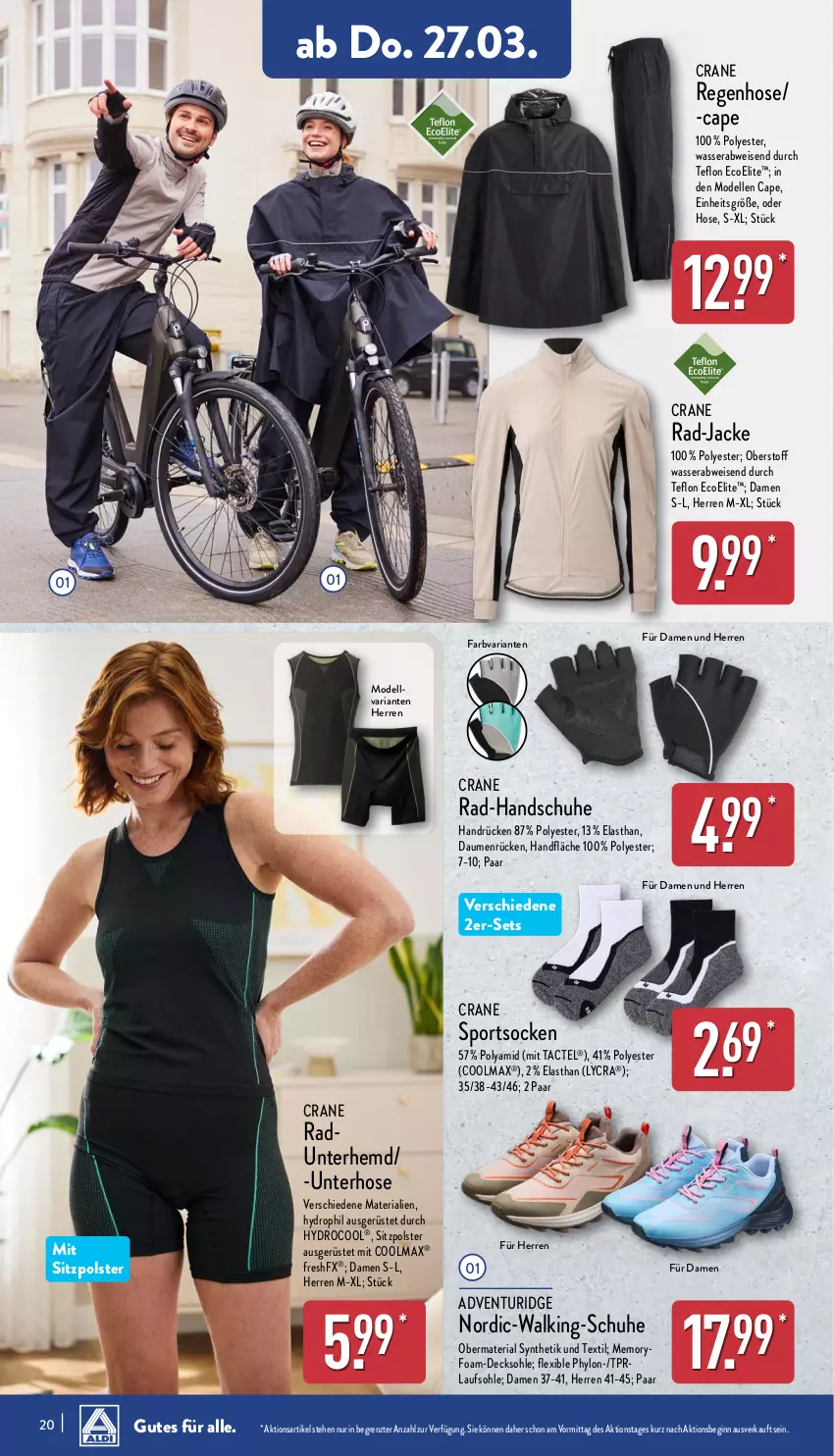 Aktueller Prospekt Aldi Nord - Von Montag - von 24.03 bis 29.03.2025 - strona 20 - produkty: Cap, decksohle, dell, eis, elle, gin, handschuhe, hemd, hose, Hylo, Jacke, Mode, obermaterial synthetik, Ria, schuhe, socken, Sport, sportsocken, Ti, Unterhemd, wasser, ZTE