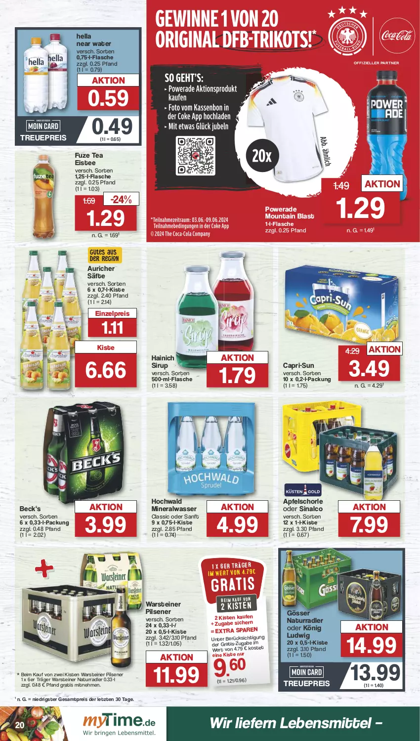 Aktueller Prospekt Famila - Prospekte - von 03.06 bis 08.06.2024 - strona 20 - produkty: Alwa, apfel, Apfelschorle, Cap, capri-sun, eis, eistee, elle, flasche, fuze tea, gösser, hella, hochwald, lebensmittel, mineralwasser, natur, pils, pilsener, radler, reis, säfte, schorle, sinalco, sirup, steiner, tee, Ti, warsteiner, wasser, ZTE