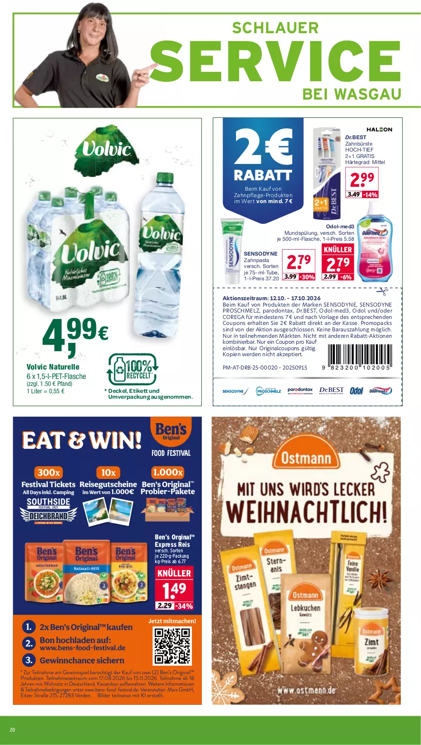 Aktueller Prospekt Wasgau - von 12.10 bis 17.10.2026 - strona 20 - produkty: auer, bürste, coupon, coupons, decke, Deckel, eis, elle, erde, flasche, gin, je 500-ml-flasche, mundspülung, natur, Odol, Parodontax, pasta, pet-flasche, reis, rel, sensodyne, spülung, Ti, volvic, zahnbürste, zahnpasta