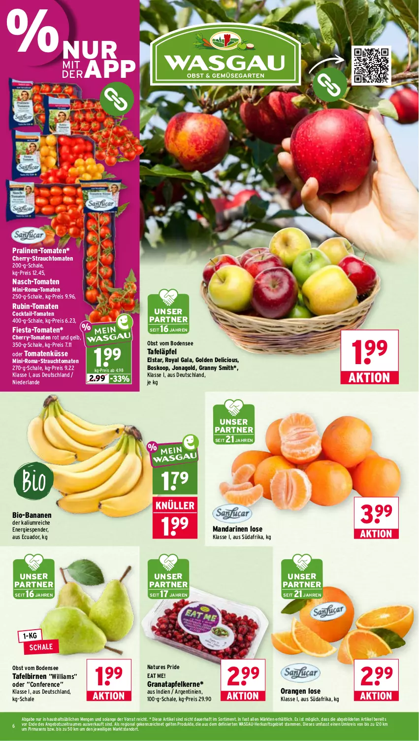 Aktueller Prospekt Wasgau - von 12.10 bis 17.10.2026 - strona 6 - produkty: angebot, apfel, auer, banane, bananen, bio, bio-bananen, Birnen, cocktail, eis, grana, granatapfel, granatapfelkerne, mandarine, mandarinen, natur, obst, orange, orangen, pralinen, Rana, Rauch, reis, Rubin, Schal, Schale, strauchtomaten, tafeläpfel, tafelbirnen, Ti, tomate, tomaten