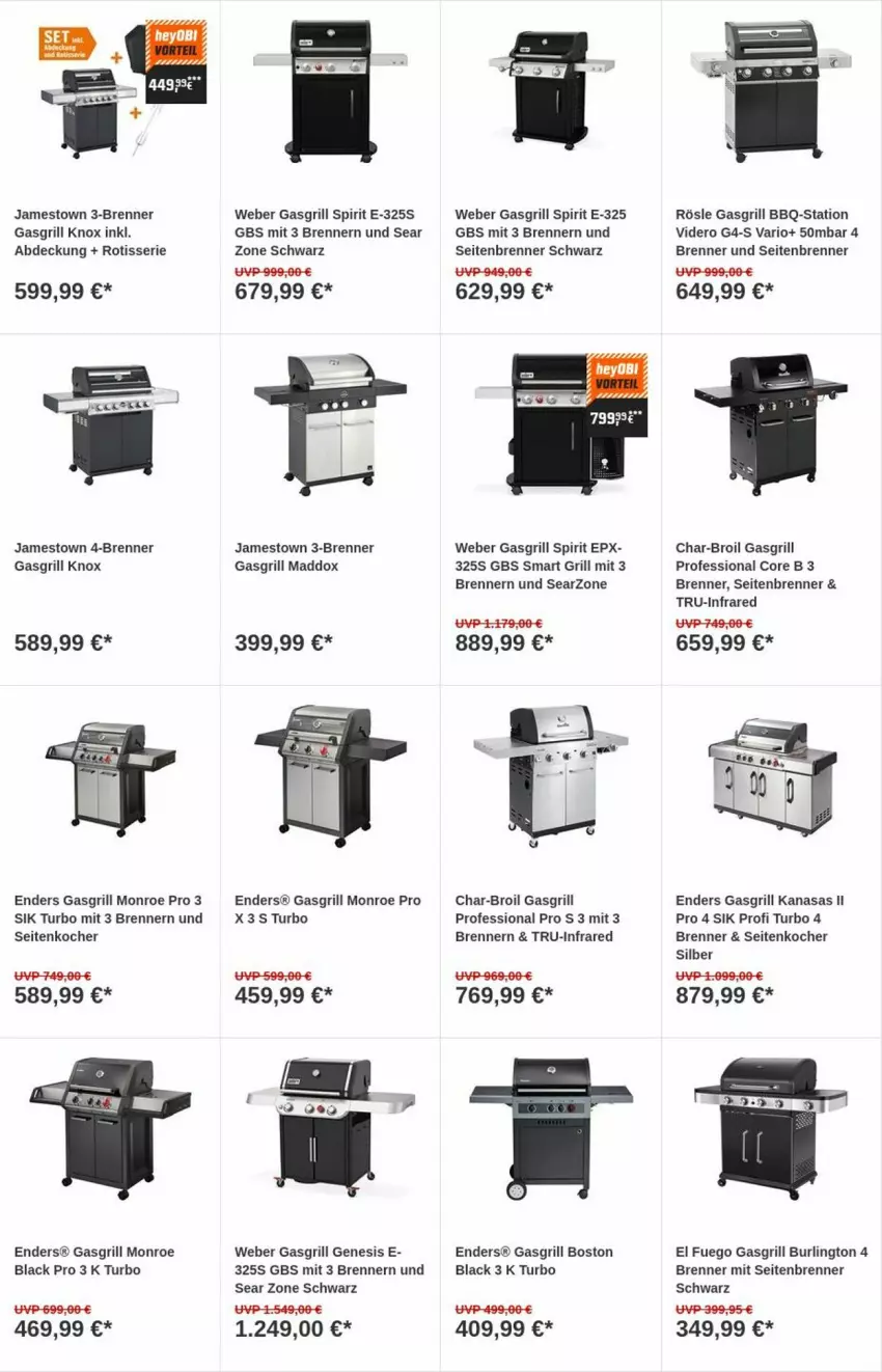 Aktueller Prospekt Obi - Prospekte - von 26.09 bis 04.10.2023 - strona 14 - produkty: char-broil, enders, gasgrill, grill, Kocher, lack, rösle, Ti, weber