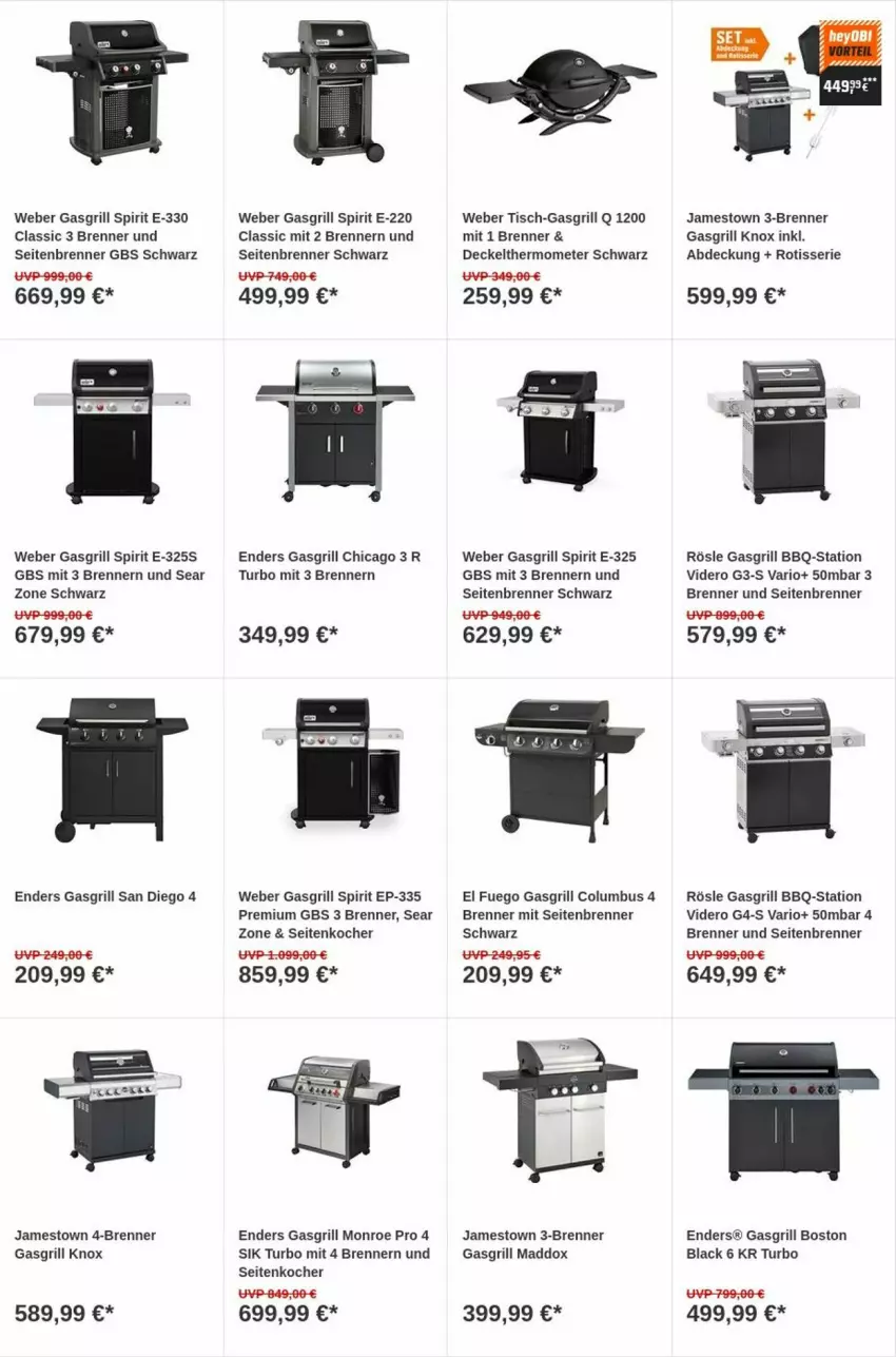 Aktueller Prospekt Obi - Prospekte - von 26.09 bis 04.10.2023 - strona 6 - produkty: decke, Deckel, enders, gasgrill, grill, Kocher, lack, rösle, thermometer, Ti, tisch, weber, Yo