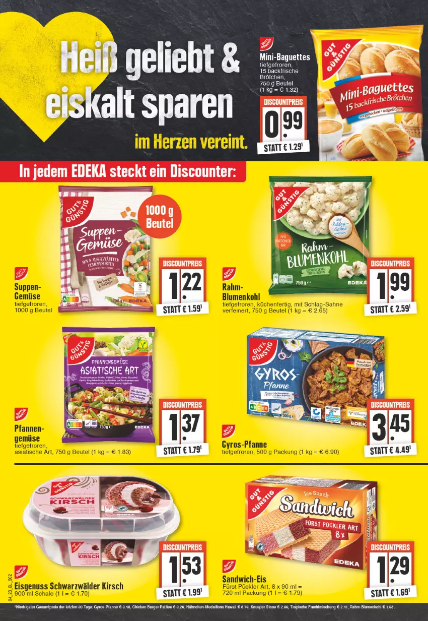 Aktueller Prospekt Edeka - Angebote der Woche - von 23.01 bis 28.01.2023 - strona 2 - produkty: baguette, baguettes, beutel, blume, blumen, blumenkohl, burger, deka, discount, eis, frucht, pfanne, reis, Ti, ZTE