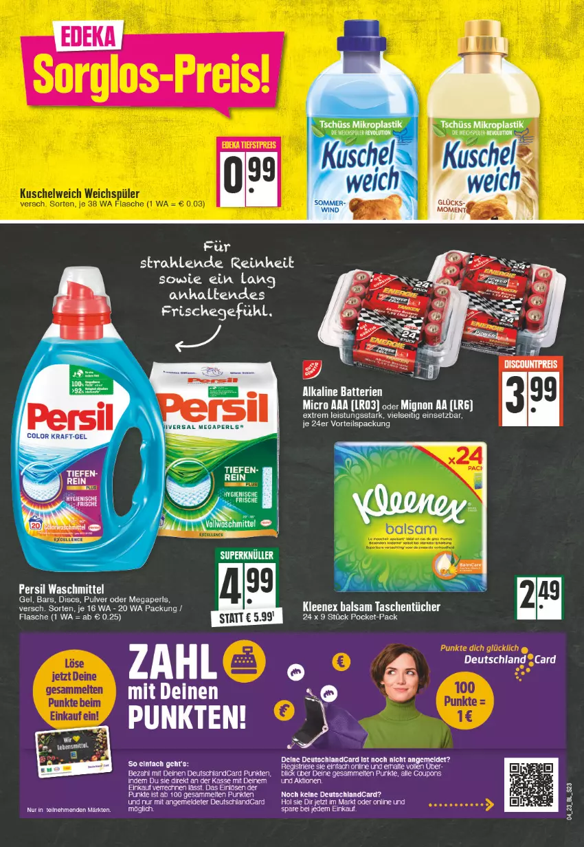 Aktueller Prospekt Edeka - Angebote der Woche - von 23.01 bis 28.01.2023 - strona 23 - produkty: acer, asti, balsam, batterie, batterien, deutschlandcard, eis, flasche, megaperls, persil, persil waschmittel, Tasche, taschen, taschentücher, tee, Ti, tücher, waschmittel, weichspüler