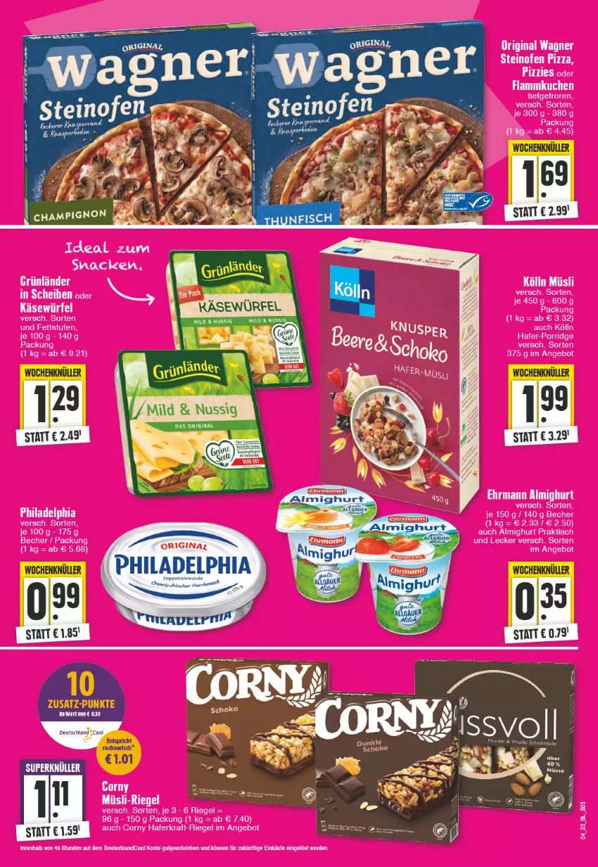 Aktueller Prospekt Edeka - Angebote der Woche - von 23.01 bis 28.01.2023 - strona 5 - produkty: almighur, almighurt, angebot, Becher, champignon, corny, deo, ehrmann, ehrmann almighurt, erde, flammkuchen, gin, grünländer, hafer, Käse, Kette, kölln, kraft, kuchen, lamm, müsli, nuss, Ofen, original wagner, philadelphia, pizza, porridge, riegel, snack, steinofen, steinofen pizza, Ti, tisch, wagner, würfel