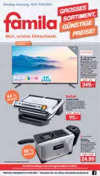 Gazetka promocyjna Famila - Prospekte - Gazetka - ważna od 21.01 do 21.01.2023 - strona 1 - produkty: auto, Behälter, Betriebssystem, decke, Deckel, deo, disney, dvb, DVB-T, edelstahl, eis, elle, fenster, fritteuse, grill, grillfläche, grillplatte, HD Led TV, HDMI, jever, korb, latte, led tv, LG, netflix, Reinigung, reis, rel, saft, spülmaschinen, teller, Ti, tisch, uhd, usb, Weste, Wild, Yo