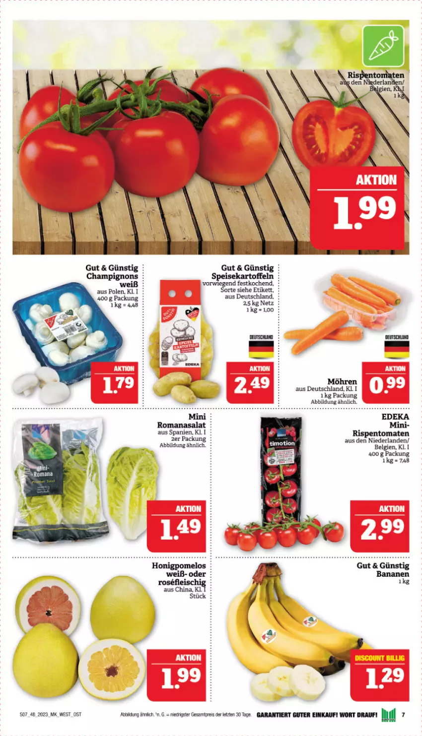 Aktueller Prospekt Marktkauf - Prospekt - von 26.11 bis 02.12.2023 - strona 7 - produkty: banane, bananen, champignon, champignons, deka, eis, fleisch, honig, Honigpomelo, LG, möhren, Pomelo, reis, rispentomaten, Romanasalat, salat, Ti, tomate, tomaten, ZTE