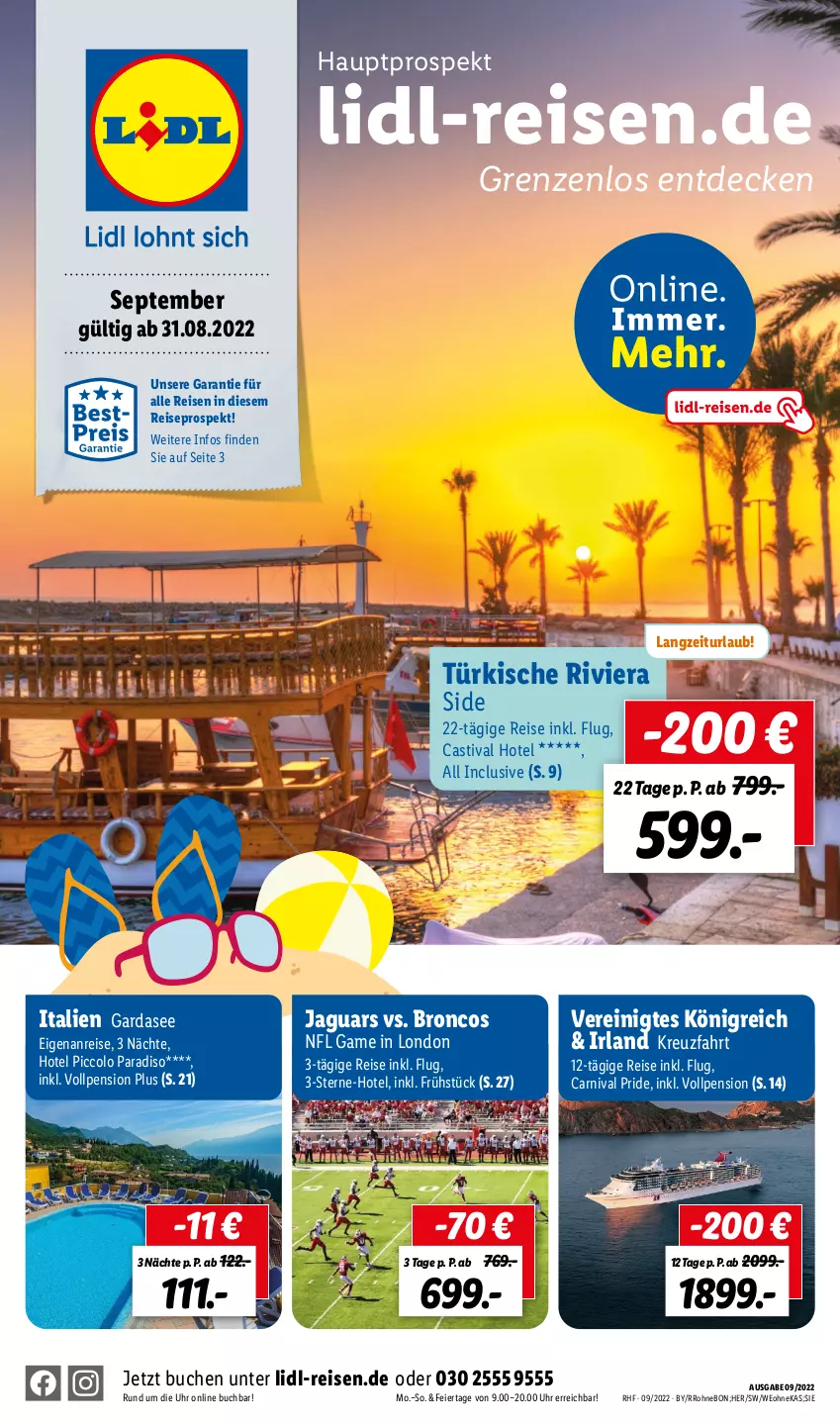 Aktueller Prospekt Lidl - Monatliche Reise-Highlights (SÜD) - von 31.08 bis 31.10.2022 - strona 1 - produkty: asti, buch, decke, eier, eis, italien gardasee, Jaguar, reis, Ti, uhr