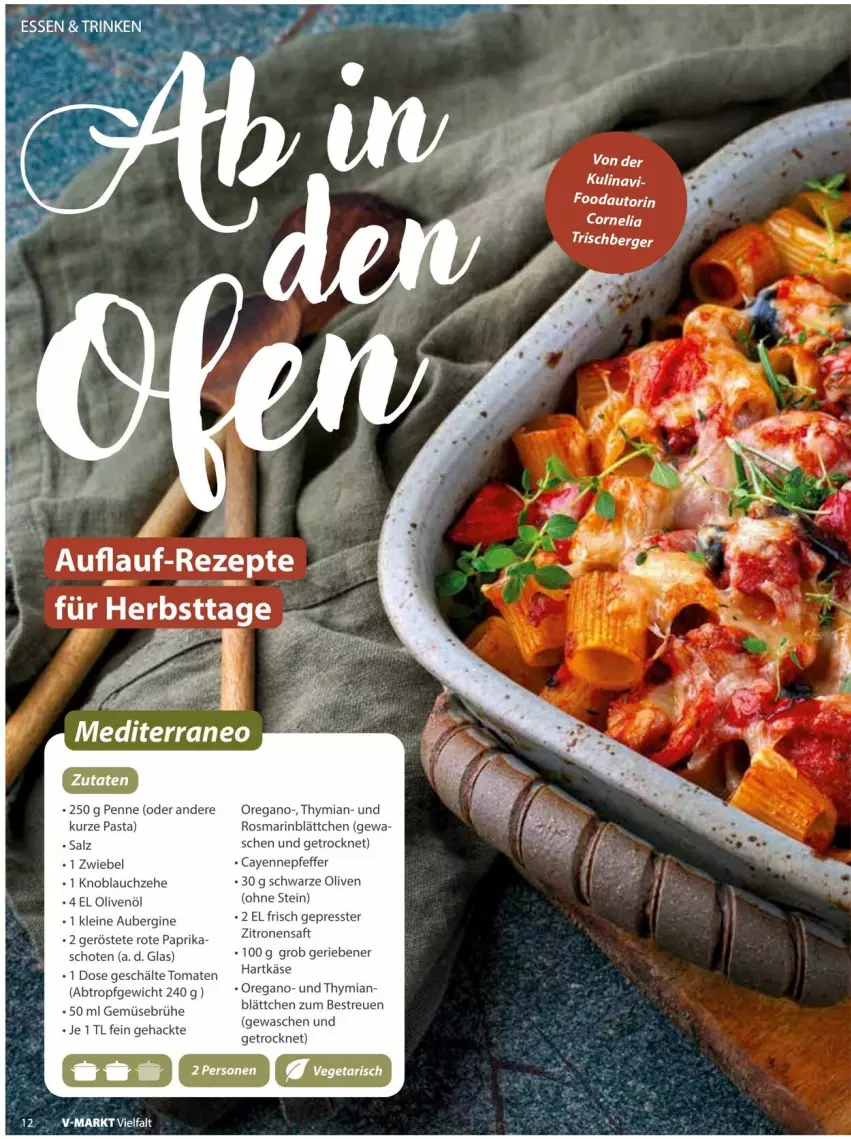 Aktueller Prospekt Vmarkt - Prospekte - von 10.09 bis 24.09.2025 - strona 12 - produkty: aubergine, auto, Brühe, Gemüsebrühe, gin, hartkäse, Käse, knoblauch, leine, olive, oliven, olivenöl, paprika, pasta, penne, pfeffer, rezept, rezepte, rosmarin, saft, salz, Ti, tomate, tomaten, zitrone, zitronen, zitronensaft, zwiebel