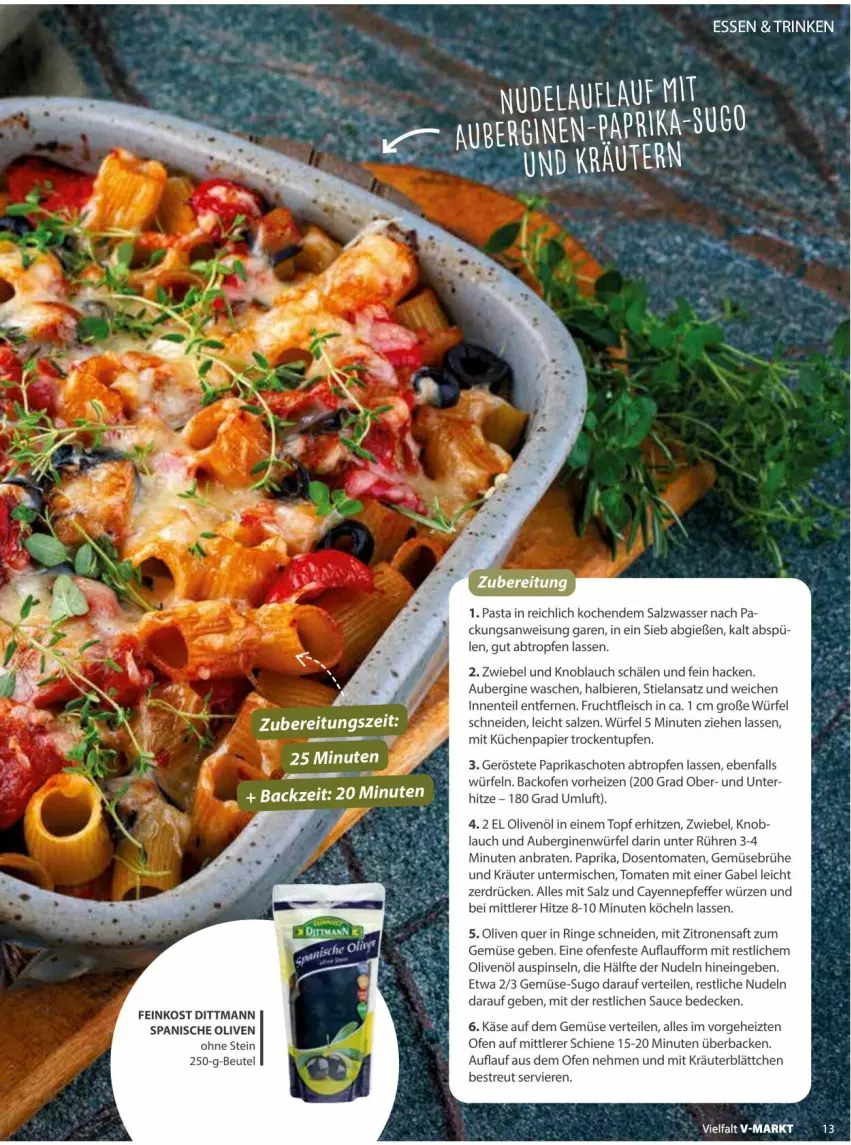 Aktueller Prospekt Vmarkt - Prospekte - von 10.09 bis 24.09.2025 - strona 13 - produkty: aubergine, auberginen, backofen, beutel, bier, Biere, braten, Brühe, decke, dittmann, eis, Elan, ente, feinkost, fleisch, frucht, fruchtfleisch, gabel, Gemüsebrühe, gin, Käse, knoblauch, kräuter, küche, Küchen, LG, nudel, nudeln, Ofen, olive, oliven, olivenöl, papier, paprika, pasta, pfeffer, Pinsel, rel, ring, saft, salz, sauce, Sugo, Ti, tomate, tomaten, topf, wasser, würfel, zitrone, zitronen, zitronensaft, ZTE, zwiebel
