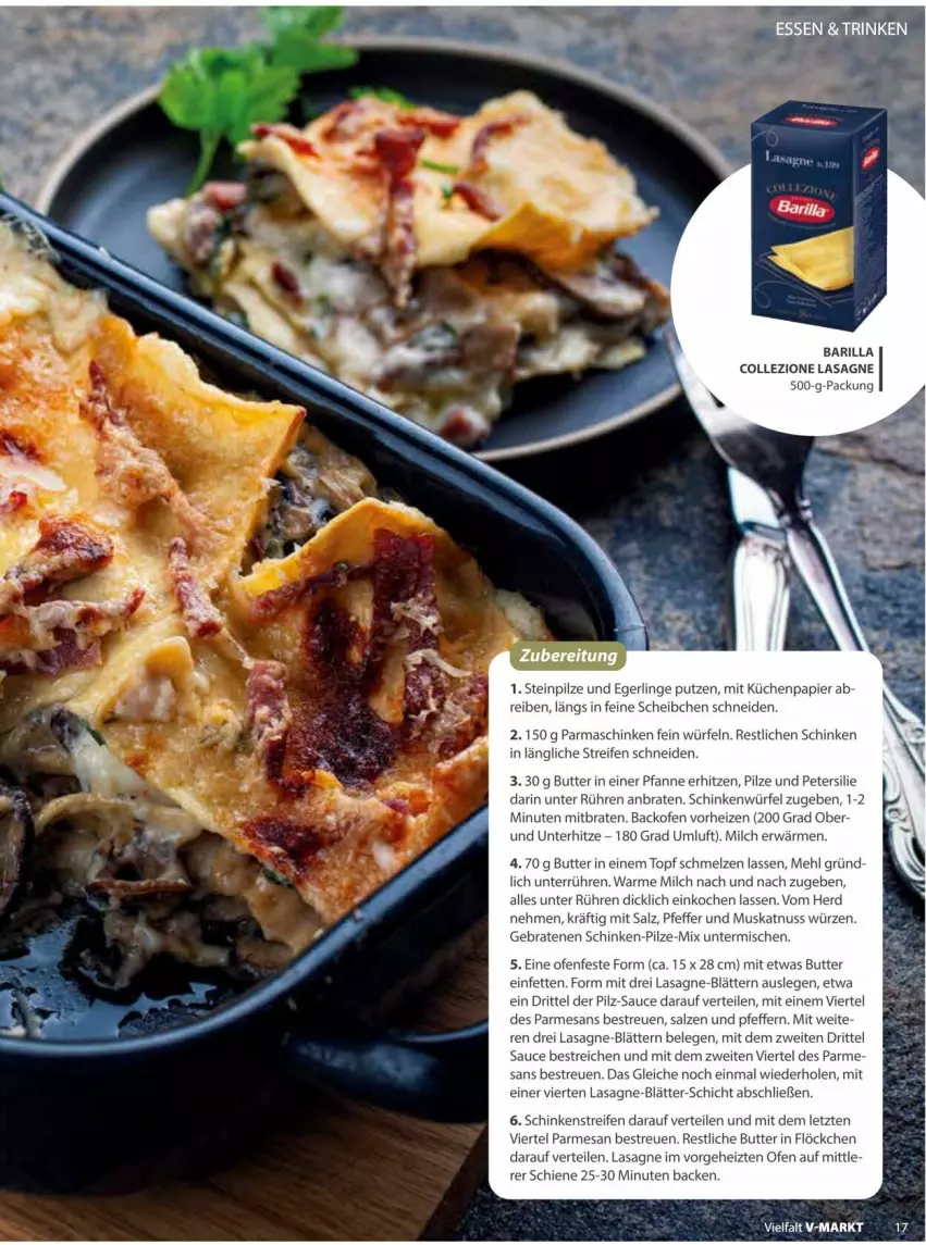 Aktueller Prospekt Vmarkt - Prospekte - von 10.09 bis 24.09.2025 - strona 17 - produkty: backofen, barilla, braten, butter, eier, küche, Küchen, lasagne, mehl, milch, Muskatnuss, nuss, Ofen, papier, parmaschinken, petersilie, pfanne, pfeffer, pilze, reifen, salz, sauce, schinken, Steinpilze, Ti, topf, würfel, ZTE