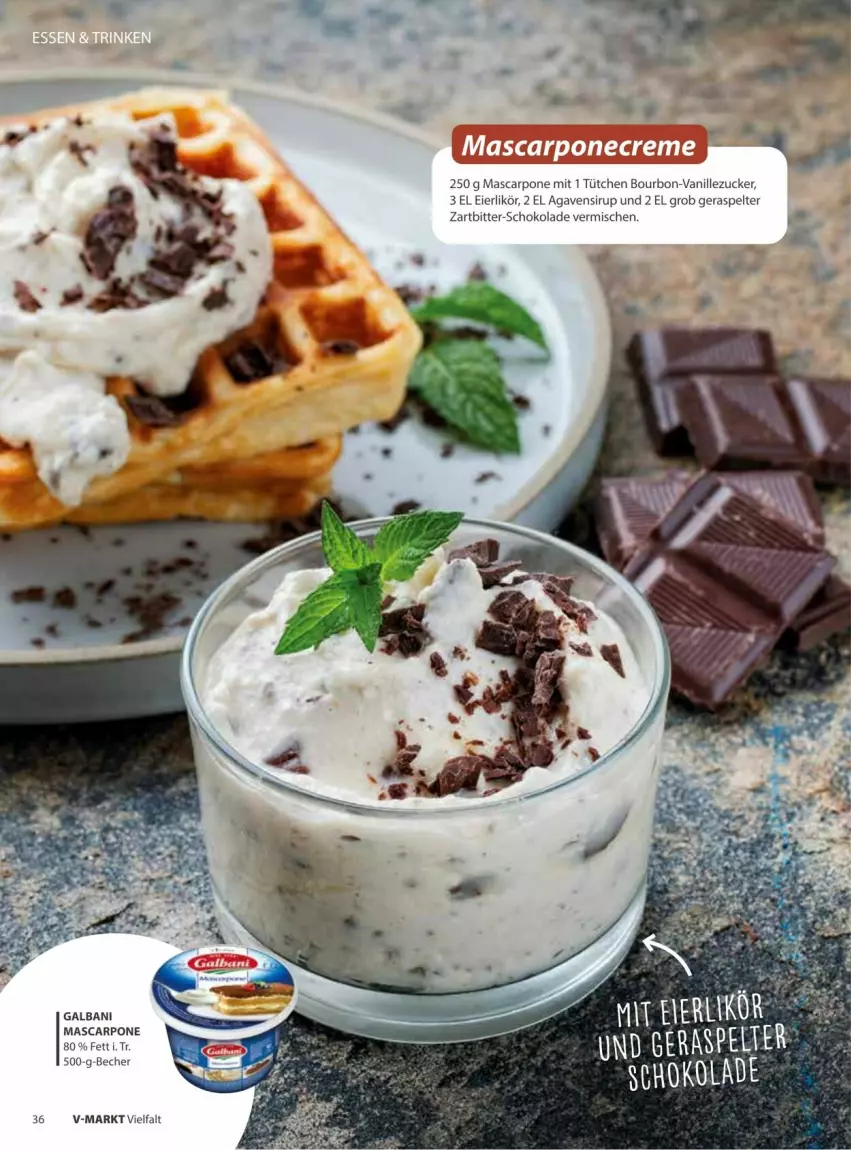 Aktueller Prospekt Vmarkt - Prospekte - von 10.09 bis 24.09.2025 - strona 36 - produkty: agaven, bourbon, eier, eierlikör, galbani, likör, mascarpone, schoko, schokolade, sirup, vanille, zucker