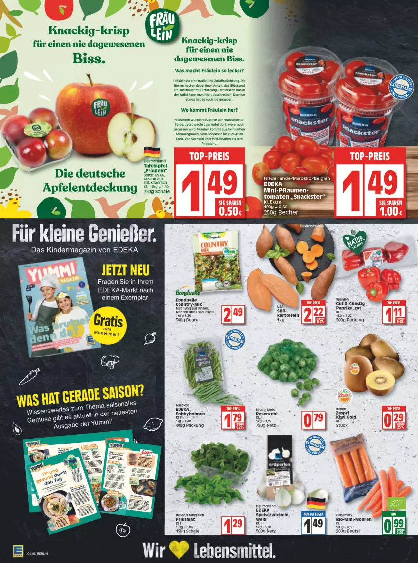 Aktueller Prospekt Edeka - Angebote der Woche - von 07.02 bis 12.02.2022 - strona 6 - produkty: apfel, auer, Bad, Bau, Bauer, Becher, beutel, bio, bohne, bohnen, bonduelle, deka, eimer, eis, elle, feldsalat, gefu, kartoffel, kartoffeln, Kinder, kiwi, Kiwi Gold, lebensmittel, LG, mac, magazin, Mini-Möhren, möhren, obst, paprika, rosen, Rosenkohl, sac, salat, Schal, Schale, snack, snacks, Speisezwiebeln, tafeläpfel, Ti, tomate, tomaten, zespri, zwiebel, zwiebeln