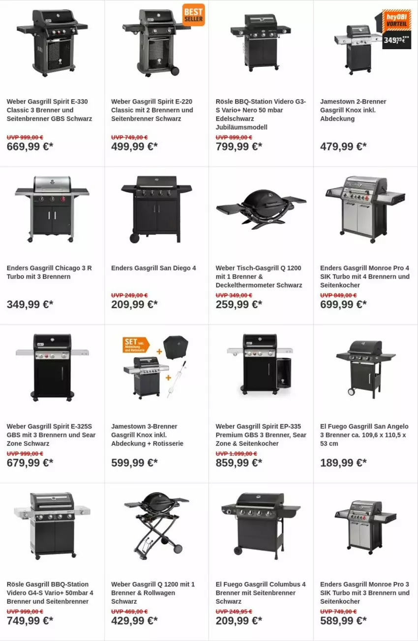 Aktueller Prospekt Obi - Prospekte - von 21.11 bis 29.11.2023 - strona 15 - produkty: decke, Deckel, dell, enders, gasgrill, grill, Jubiläums, Kocher, Mode, nero, rösle, thermometer, Ti, tisch, weber