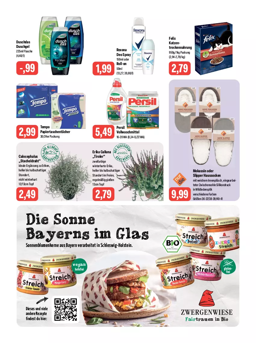 Aktueller Prospekt Feneberg - Prospekte - von 28.09 bis 30.09.2023 - strona 10 - produkty: bio, blume, blumen, deo, deo spray, Draht, duschdas, duschgel, elle, felix, flasche, Haussocken, LG, papier, persil, Plüsch, rexona, rezept, rezepte, roll-on, slip, Slipper, socken, sonnenblume, sonnenblumen, Sonnenblumenkerne, Tasche, taschen, taschentücher, Tempo, Ti, topf, Trockennahrung, tücher, vollwaschmittel, waschmittel, Wild