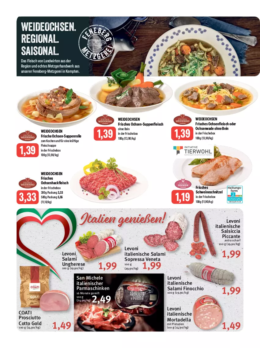 Aktueller Prospekt Feneberg - Prospekte - von 28.09 bis 30.09.2023 - strona 2 - produkty: dell, deo, eis, fleisch, hackfleisch, mit pistazien, mortadella, parmaschinken, pistazien, prosciutto, prosciutto cotto, salami, salsiccia, schinken, schnitzel, schwein, schweine, schweineschnitzel, senf, suppe, suppen, suppenfleisch, Ti, wein, weine