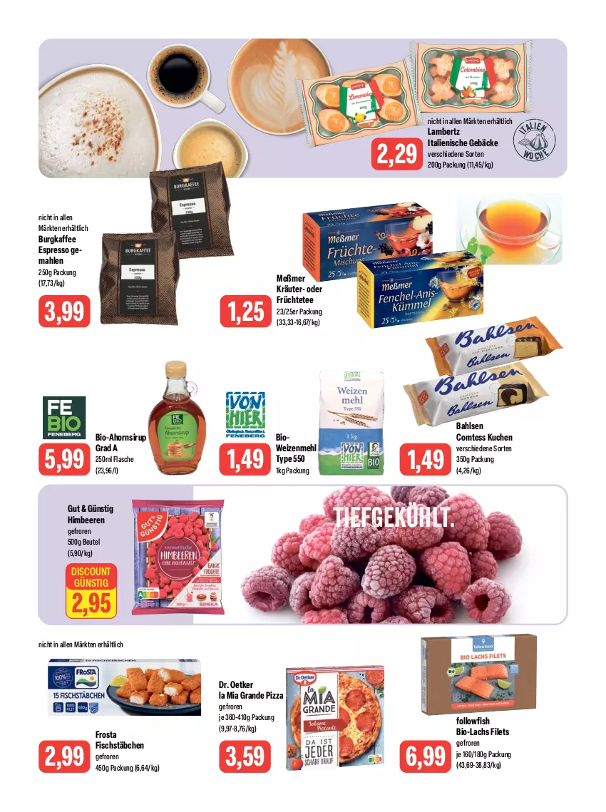 Aktueller Prospekt Feneberg - Prospekte - von 28.09 bis 30.09.2023 - strona 8 - produkty: Amber, bahlsen, beere, beeren, beutel, bio, comtess, comtess kuchen, discount, Dr. Oetker, espresso, filet, filets, fisch, fischstäbchen, flasche, followfish, frosta, früchte, Früchtetee, himbeer, himbeere, himbeeren, kaffee, kräuter, kuchen, lachs, lambertz, mehl, Meßmer, pizza, sirup, tee, Ti, weizenmehl