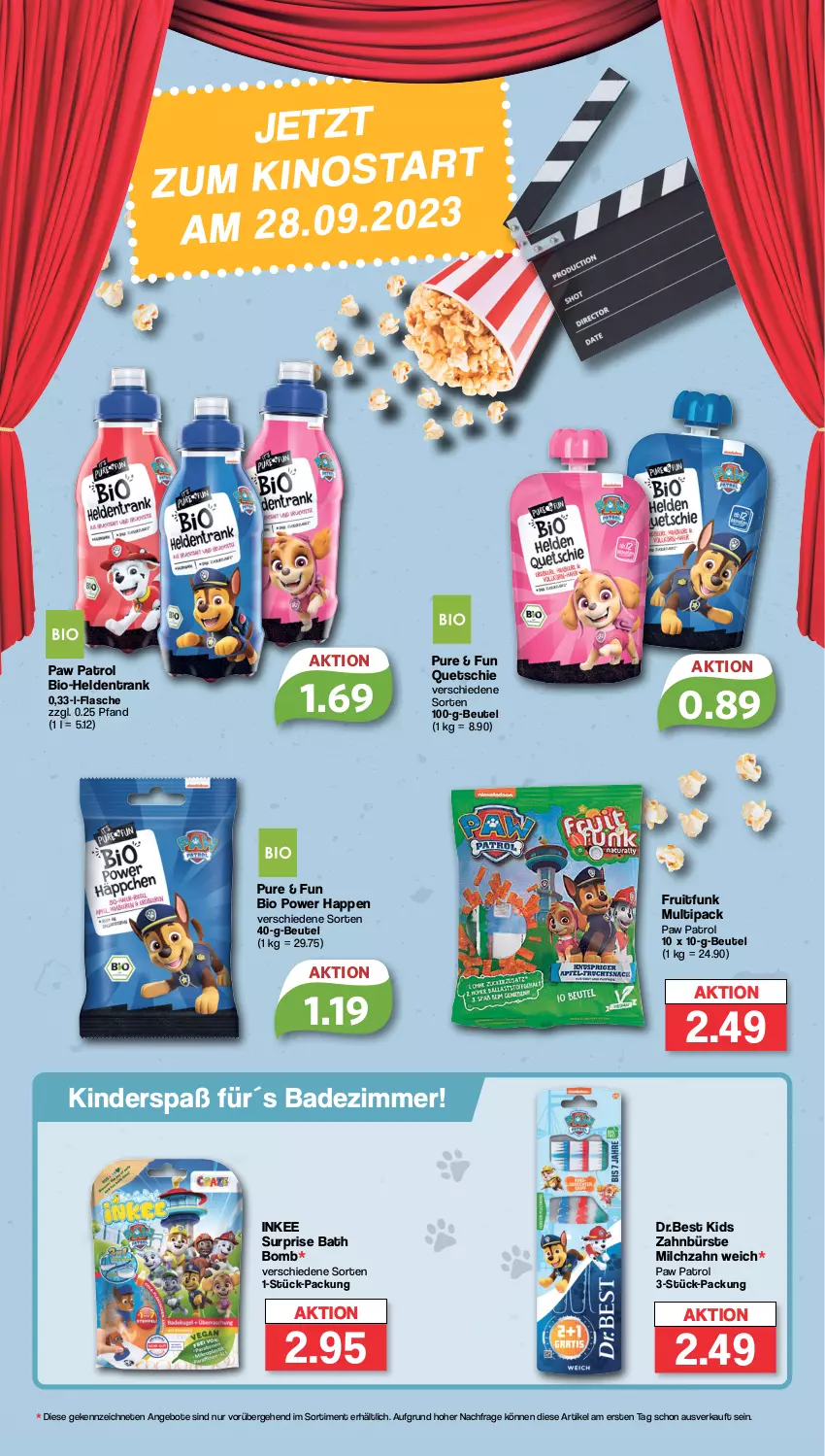 Aktueller Prospekt Famila - Prospekte - von 18.09 bis 23.09.2023 - strona 2 - produkty: angebot, angebote, Bad, beutel, bio, bürste, flasche, Kinder, milch, Paw Patrol, Ti, zahnbürste