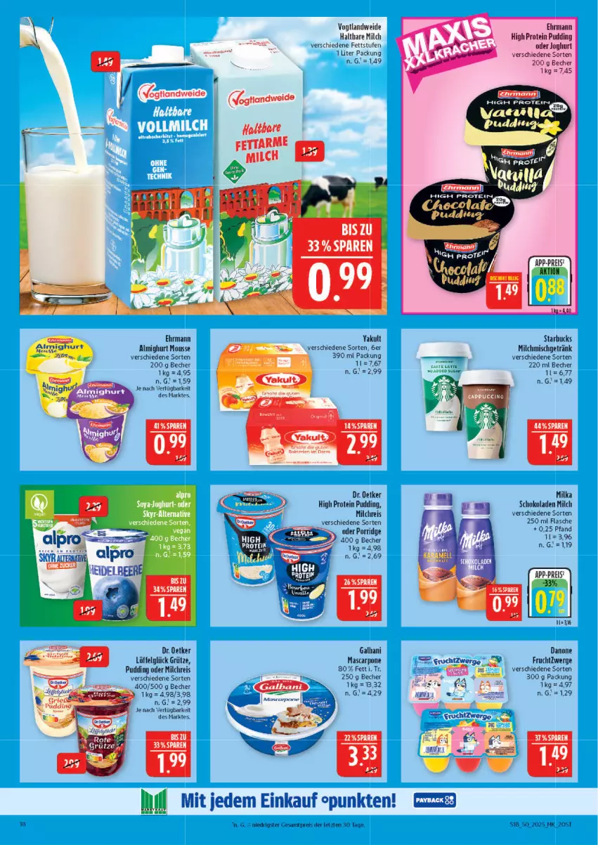 Aktueller Prospekt Marktkauf - Prospekt - von 07.12 bis 13.12.2025 - strona 18 - produkty: almighur, almighurt, alpro, Becher, danone, danone fruchtzwerge, Dr. Oetker, ehrmann, ehrmann almighurt, eis, flasche, frucht, fruchtzwerge, galbani, getränk, grütze, haltbare milch, joghur, joghurt, latte, LG, Löffel, malz, mascarpone, milch, milchreis, milka, mousse, porridge, pudding, reis, schoko, schokolade, schokoladen, Skyr, soya, starbucks, Ti, ZTE