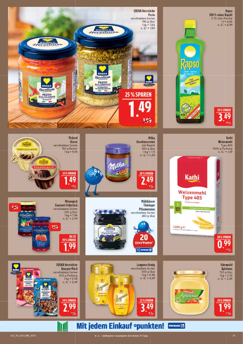 Aktueller Prospekt Marktkauf - Prospekt - von 07.12 bis 13.12.2025 - strona 23 - produkty: Becher, creme, deka, eis, flasche, haselnuss, Haselnusscreme, honig, langnese, mehl, milka, mövenpick, mühlhäuser, müsli, nuss, pesto, rapso, rapsöl, reines rapsöl, reis, ring, type 405, weizenmehl, ZTE