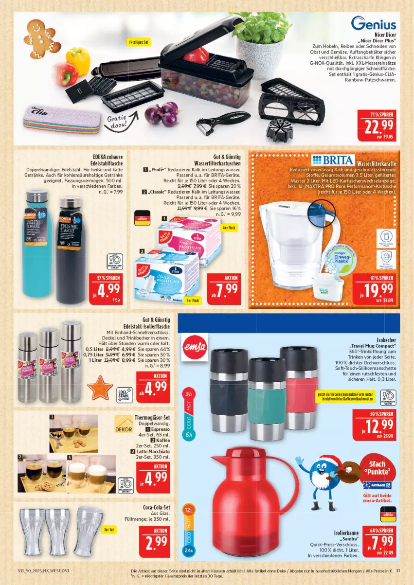 Aktueller Prospekt Marktkauf - Prospekt - von 07.12 bis 13.12.2025 - strona 31 - produkty: ACC, auto, Becher, Behälter, brita, chia, coca-cola, cola, decke, Deckel, deka, edelstahl, eis, espresso, filterkartuschen, flasche, getränk, getränke, Gläser, gsw, isolierflasche, isolierkanne, kaffee, kaffeevollautomat, kaffeevollautomaten, latte, latte macchiato, LG, mac, macchiato, messer, obst, Obst und Gemüse, reis, schwamm, Thermogläser, Ti, tomate, tomaten, travel mug, trinkbecher, und gemüse, vollautomaten, wasser, wasserfilter, ZTE