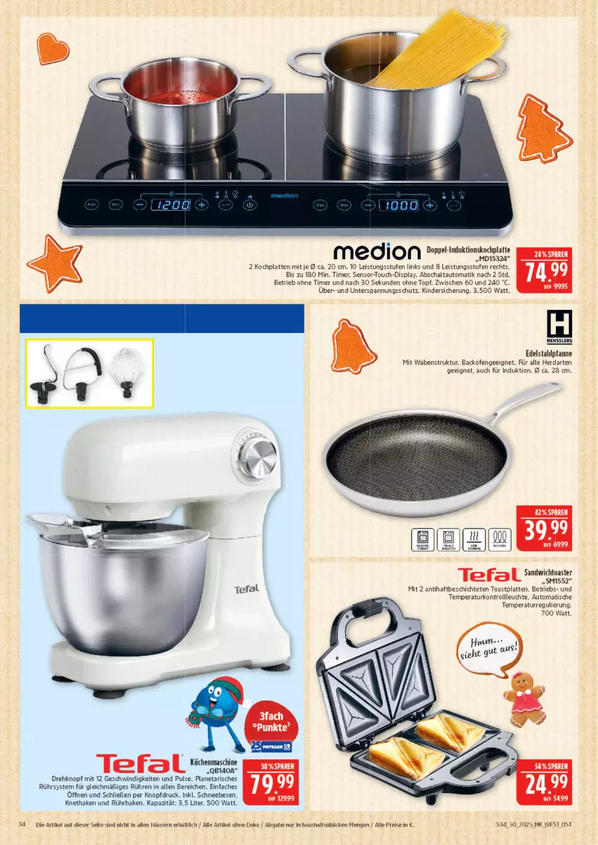 Aktueller Prospekt Marktkauf - Prospekt - von 07.12 bis 13.12.2025 - strona 34 - produkty: auto, backofen, bett, edelstahl, eis, herdarten, HP, Kinder, Kochplatten, küche, Küchen, küchenmaschine, latte, Leuchte, medion, Ofen, pfanne, reis, sandwich, Schal, Schneebesen, tefal, Ti, timer, tisch, toast, toaster, topf