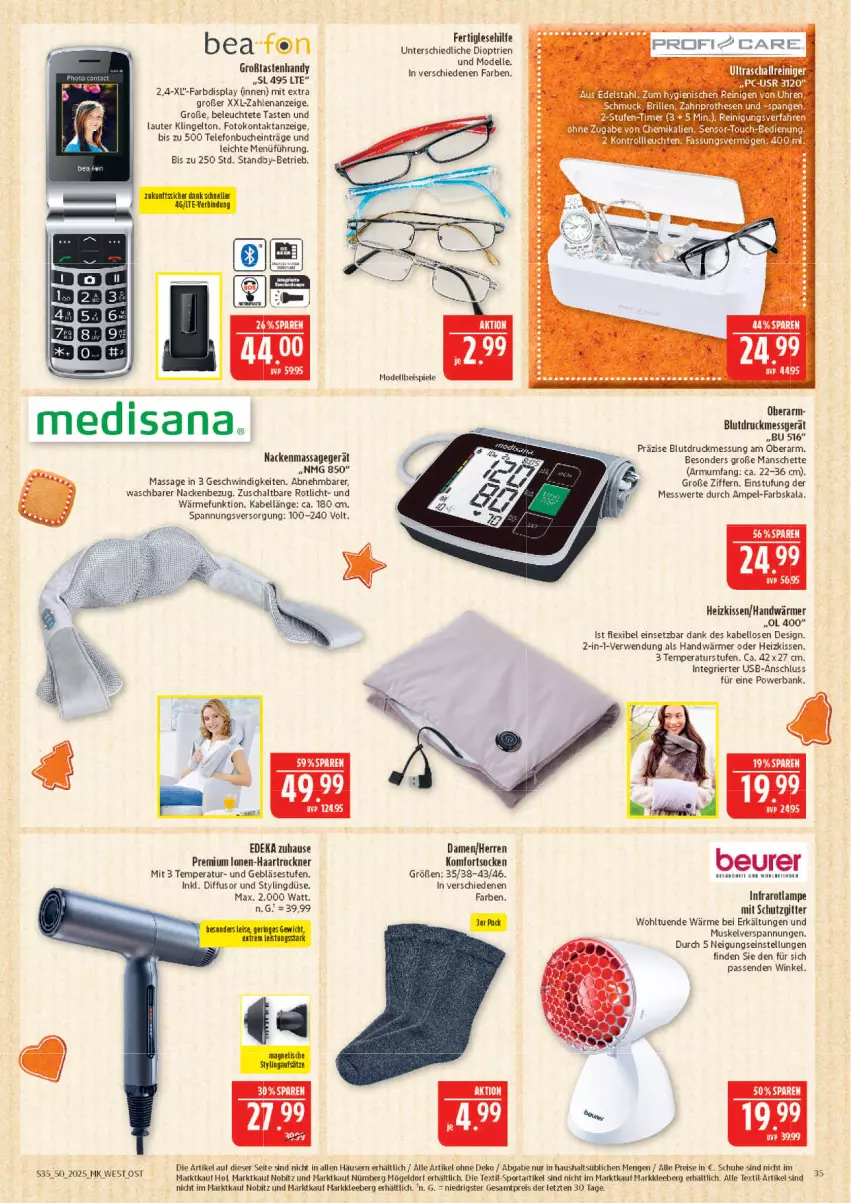 Aktueller Prospekt Marktkauf - Prospekt - von 07.12 bis 13.12.2025 - strona 35 - produkty: Bank, beurer, Blutdruckmessgerät, Brille, buch, deka, dell, edelstahl, eis, elle, haartrockner, Handy, Heizkissen, Infrarotlampe, kissen, Lampe, Leuchte, leuchten, Massagegerät, Mode, powerbank, Reinigung, reis, rwe, Schal, Schmuck, schuhe, Spiele, Sport, tee, telefon, Ti, timer, Trockner, uhr, usb, ZTE