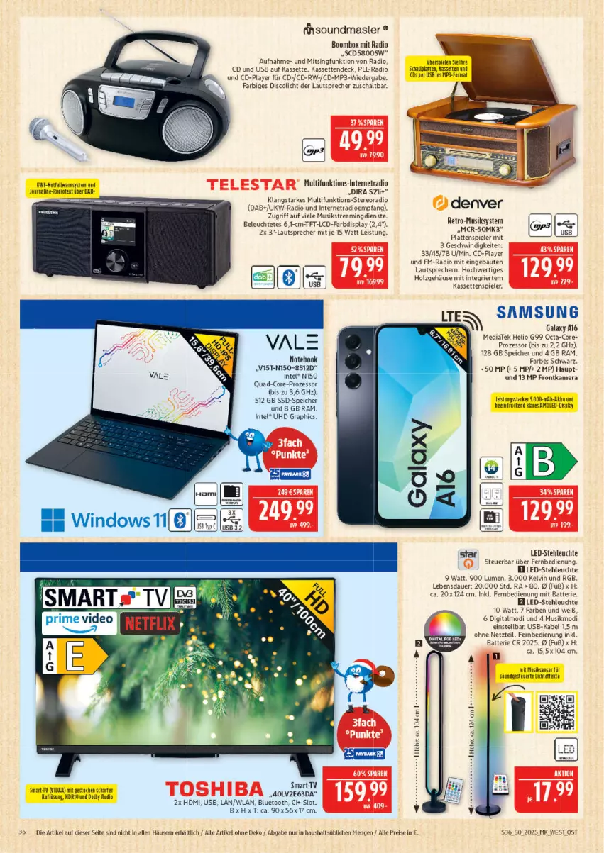 Aktueller Prospekt Marktkauf - Prospekt - von 07.12 bis 13.12.2025 - strona 36 - produkty: akku, auer, batterie, Bau, eis, fernbedienung, frontkamera, HD Graphics, HDMI, Holz, Intel, kamera, latte, lautsprecher, led-stehleuchte, Leuchte, Mp3, notebook, quad, quad-core-prozessor, Radio, reis, Samsung, Schal, Spiele, ssd, SSD-Speicher, stehleuchte, Ti, uhd, usb, ZTE