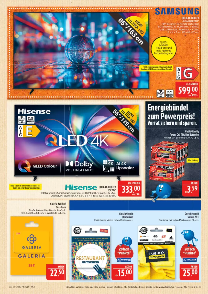 Aktueller Prospekt Marktkauf - Prospekt - von 07.12 bis 13.12.2025 - strona 37 - produkty: ACC, accessoires, eis, gabel, Galeria, gin, gutschein, HDMI, hisense, Mode, natur, qled, reis, Ria, Samsung, schuhe, Ti, uhd, UHD-TV, usb