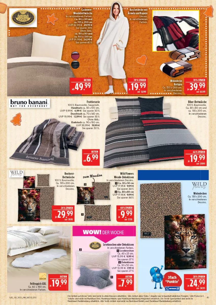 Aktueller Prospekt Marktkauf - Prospekt - von 07.12 bis 13.12.2025 - strona 45 - produkty: Bad, badetuch, Bau, baumwolle, bett, bettwäsche, bruno banani, decke, dekokissen, duschtuch, eis, Flowers, handtuch, kissen, reis, schuhe, Sport, teppich, Ti, tuc, Wild, wolle