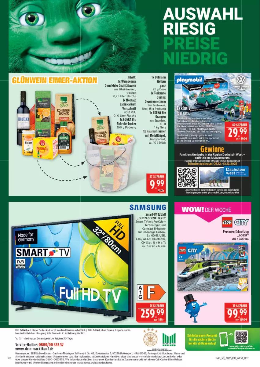 Aktueller Prospekt Marktkauf - Prospekt - von 07.12 bis 13.12.2025 - strona 48 - produkty: Astra, bio, bügel, deka, discount, dornfelder, edeka bio, eimer, eis, ente, flasche, Germ, gewürz, Gewürzmischung, Glühwein, HDMI, marken-discount, nuss, orange, orangen, playmobil, qualitätswein, reis, ring, rum, sac, salz, Samsung, smart tv, tee, teekanne, Ti, usb, wein, ZTE, zucker