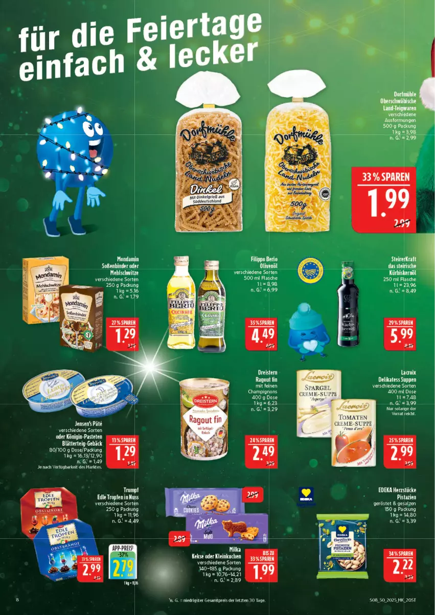 Aktueller Prospekt Marktkauf - Prospekt - von 07.12 bis 13.12.2025 - strona 8 - produkty: blätterteig, champignon, champignons, creme, eier, eis, elle, flasche, keks, kekse, kraft, kuchen, LG, nuss, olive, oliven, olivenöl, pistazien, reis, suppe, teigwaren, Ti, tomate, tomaten, ZTE
