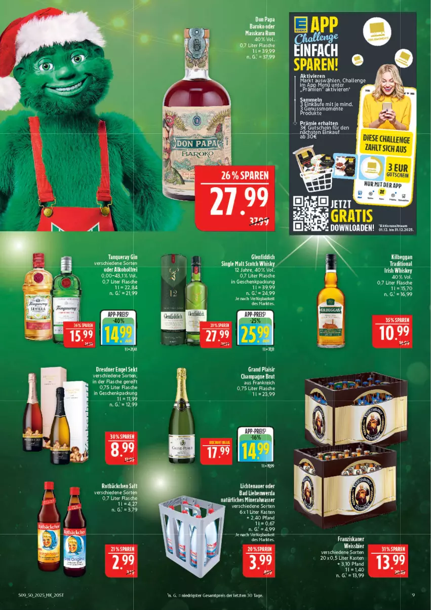 Aktueller Prospekt Marktkauf - Prospekt - von 07.12 bis 13.12.2025 - strona 9 - produkty: alkohol, Alwa, auer, Bad, Bad Liebenwerda, brut, champagne, eis, Engel, ente, flasche, geschenkpackung, gin, gutschein, kilbeggan, lichtenauer, mineralwasser, natürliches mineralwasser, nuss, reis, rel, rum, saft, scotch, scotch whisky, sekt, single malt, Tanqueray, Ti, wasser, whisky, ZTE